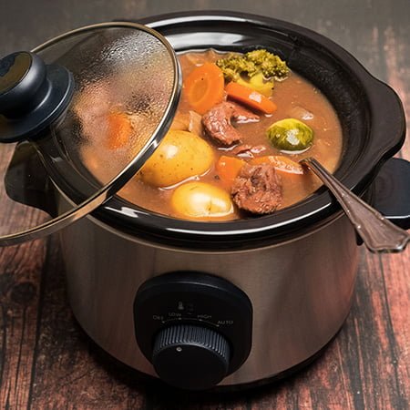 Slow cooker homemade stew with potatoes and meat