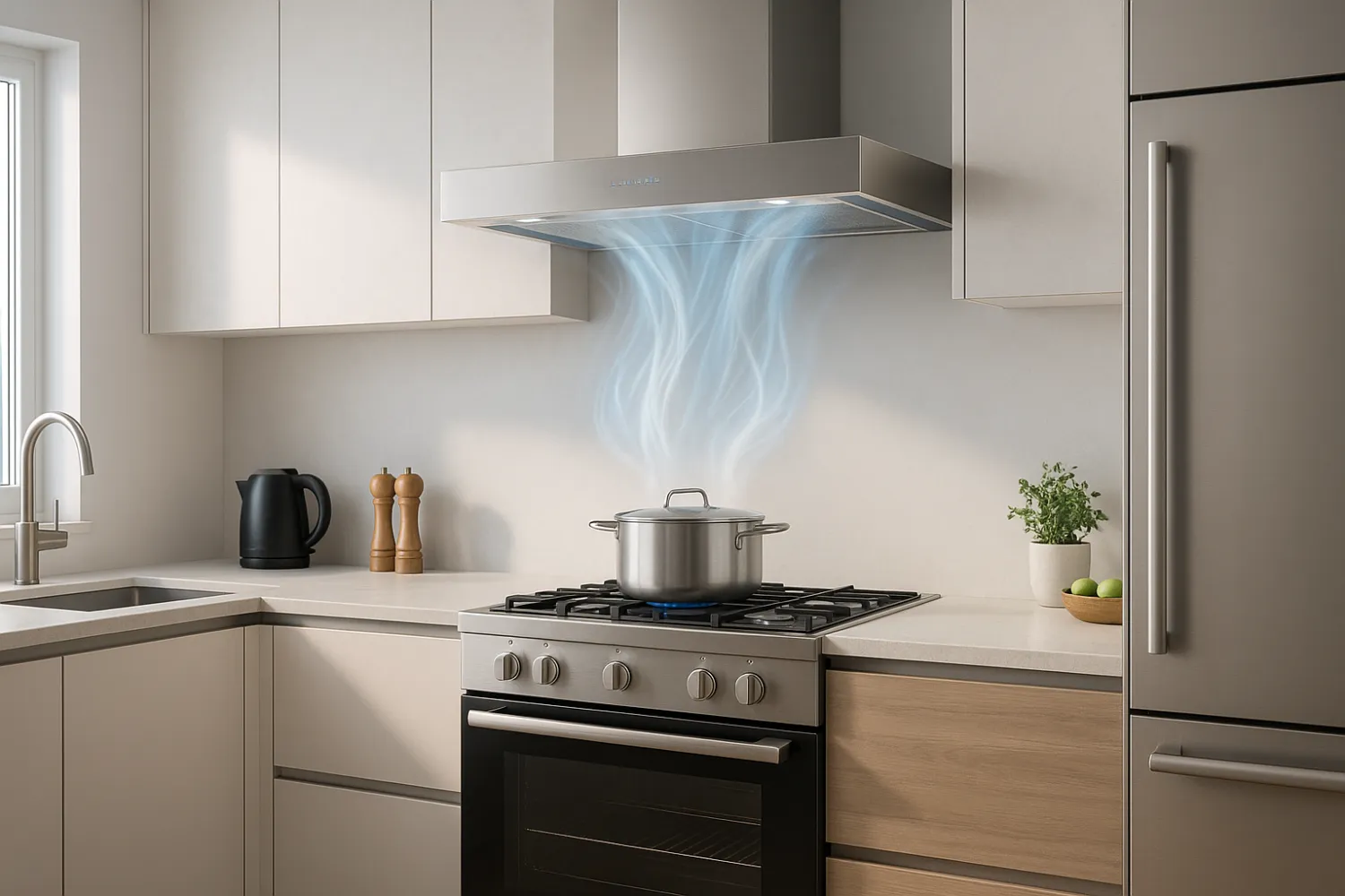 Modern cooker hood with air filtration and purifying