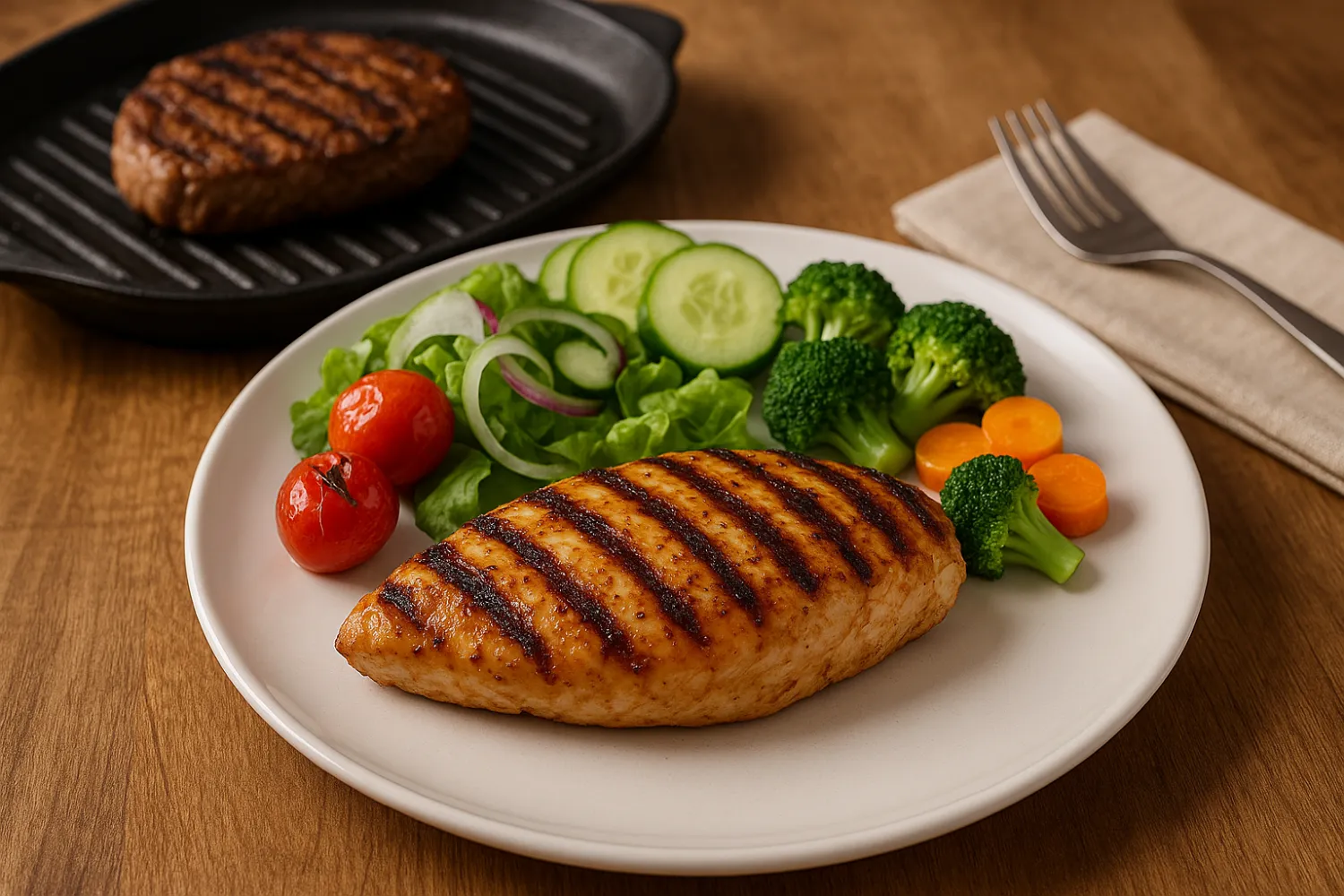 Perfectly grilled chicken breast with vegetables served after using a vacuum food marinator