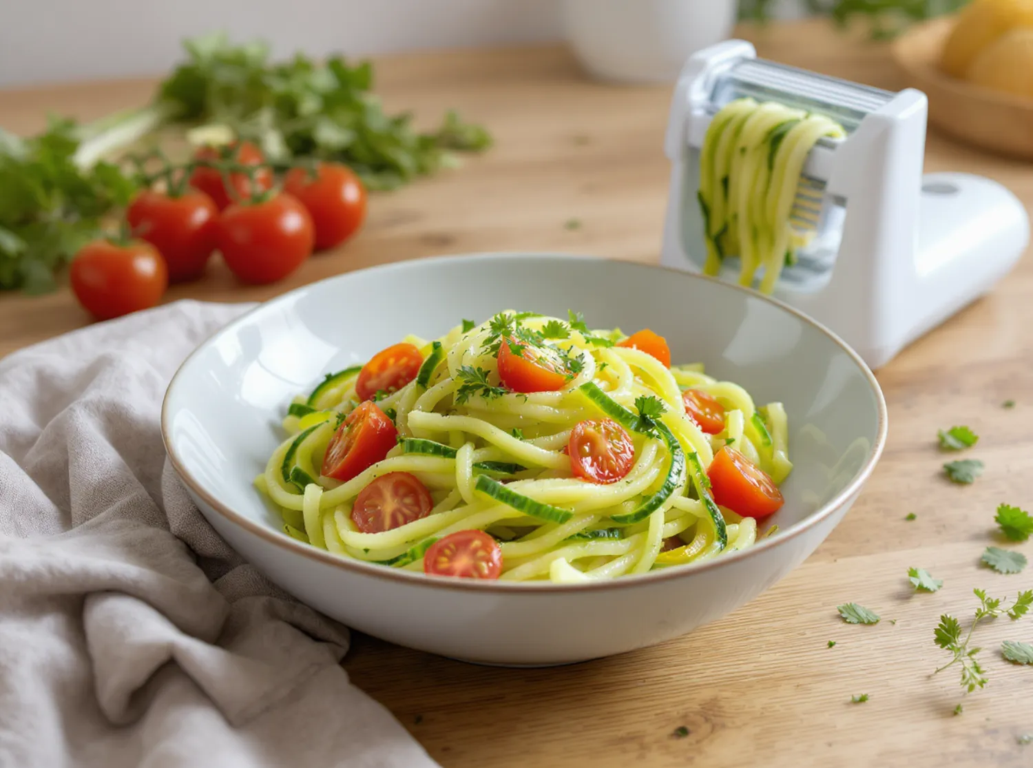 Healthy Courgette Pasta Made with Electric Vegetable Spiralizer Healthy Courgette Pasta Made with Electric Vegetable Spiralizer