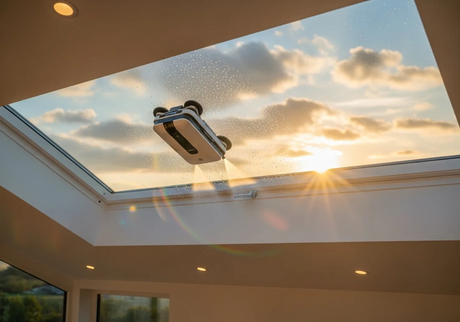Skylight cleaning using a window cleaner robot