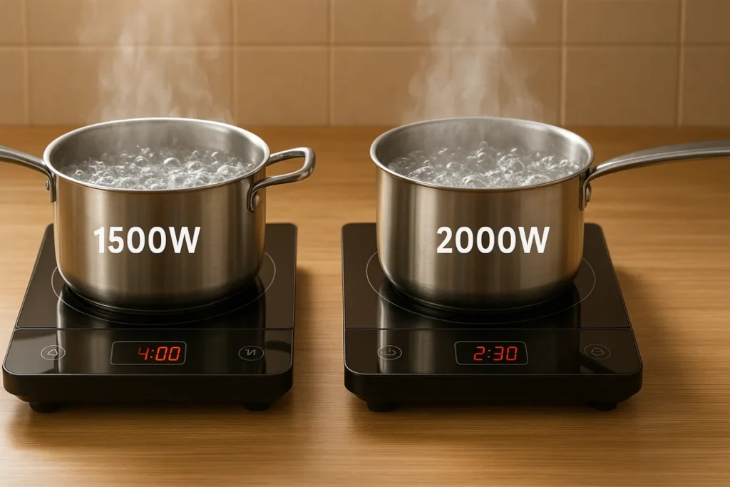 Visual comparison of boil times between 1500W and 2000W portable induction hobs Visual comparison of boil times between 1500W and 2000W portable induction hobs