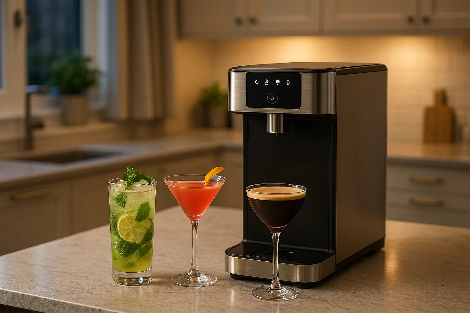 Automatic Cocktail Maker in Modern British Kitchen – Home Mixology in Style
