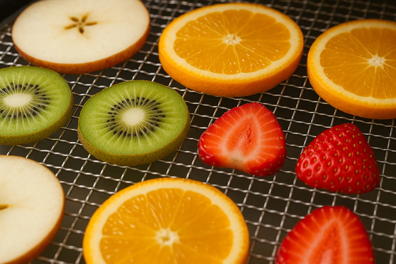 Close-Up of Fruit Drying in a Digital Food Dehydrator Close-Up of Fruit Drying in a Digital Food Dehydrator