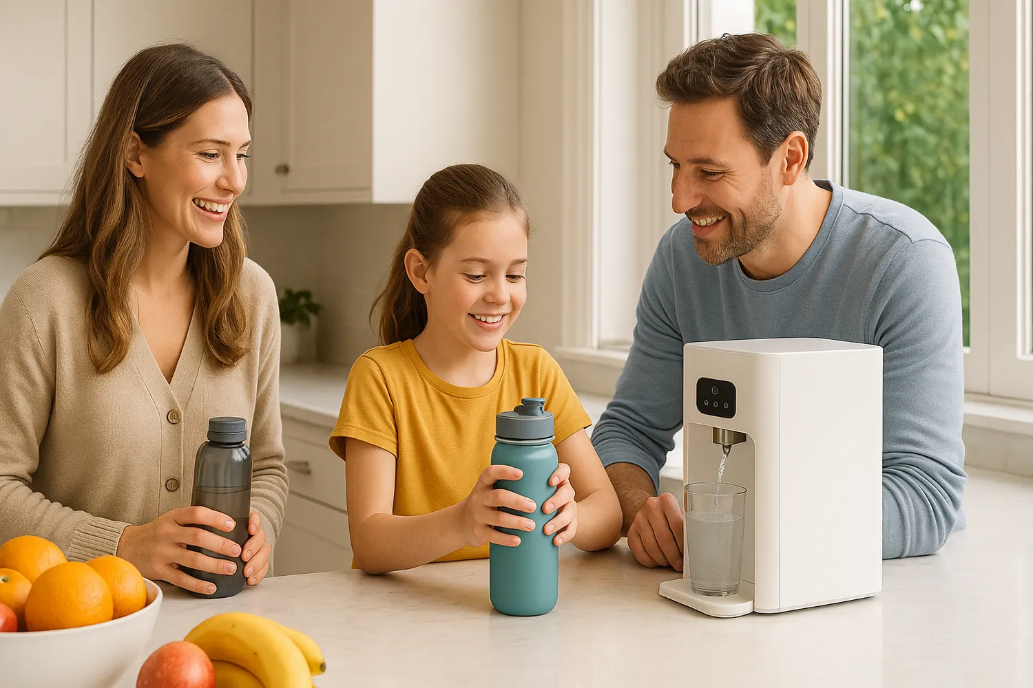 Family Using Smart Water Purifier for Fresh Hydration at Home Family Using Smart Water Purifier for Fresh Hydration at Home